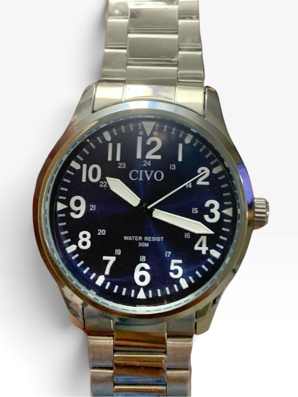 CIVO Men's Stainless Steel Watch with Blue Dial and Luminous Hands